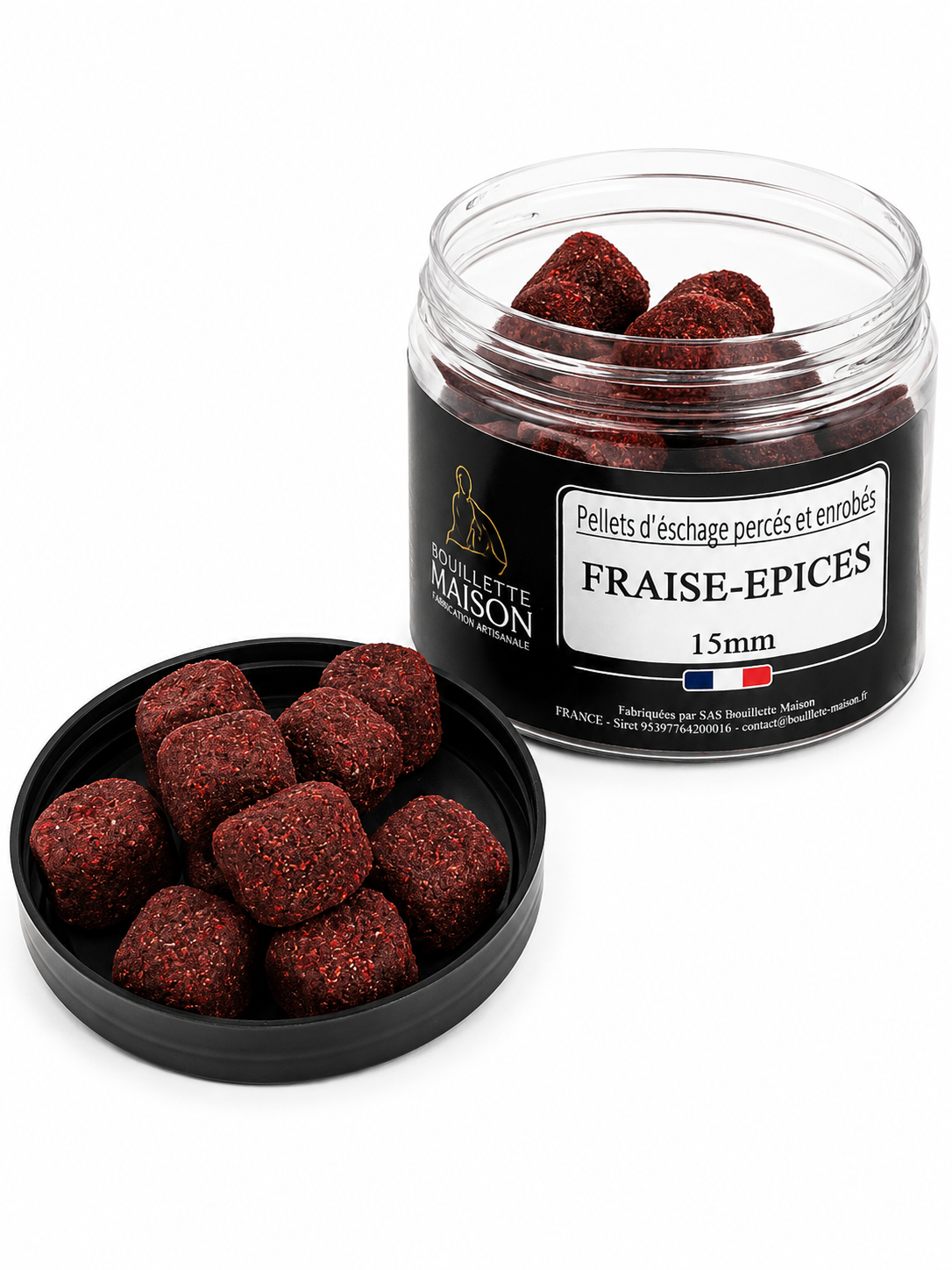 Pot pellets d'eschage percés ENROBÉS 15mm BOUILLETTE MAISON